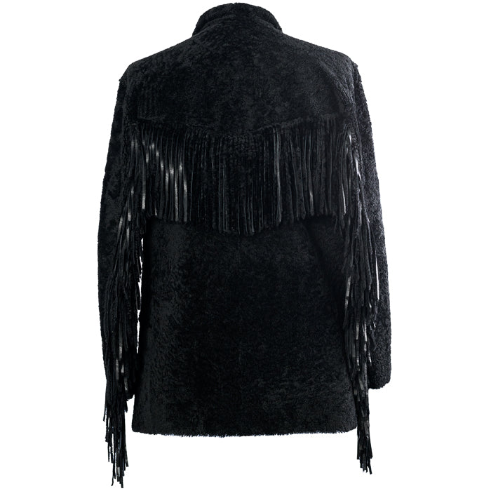Black Merino Coat With Fringe - Image 2