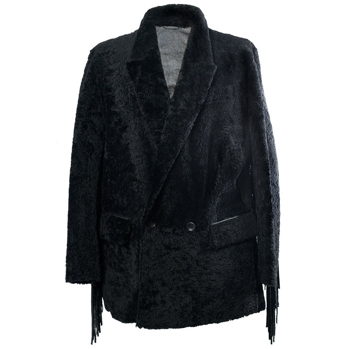 Black Merino Coat With Fringe - Image 1