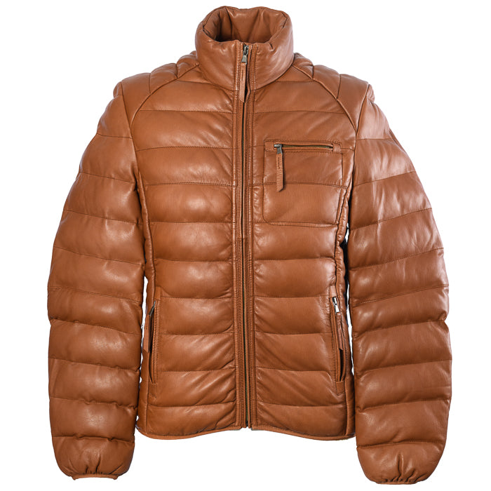 Cognac Ribbed Leather Jacket - Image 1