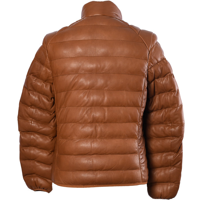 Cognac Ribbed Leather Jacket - Image 2